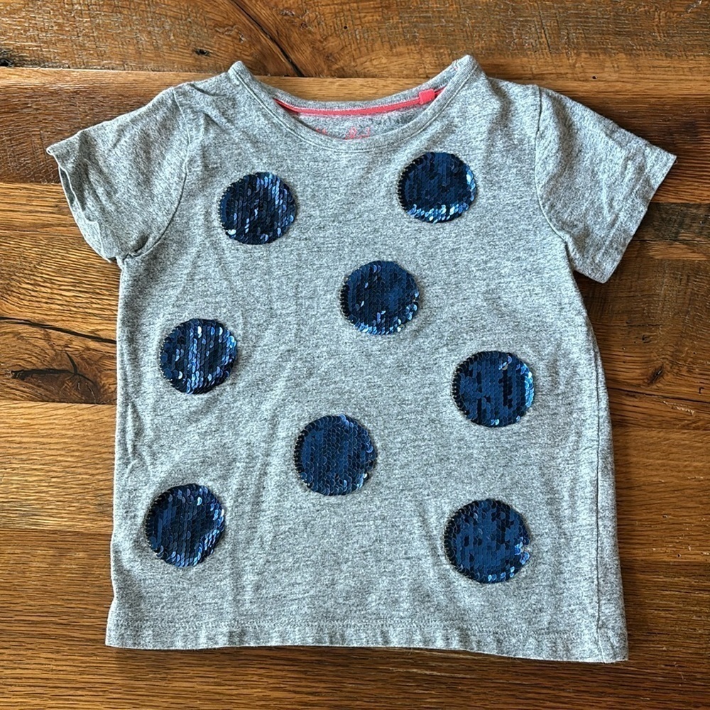 Boden girls gray polka dot sequin short sleeve tshirt, 4-5Y